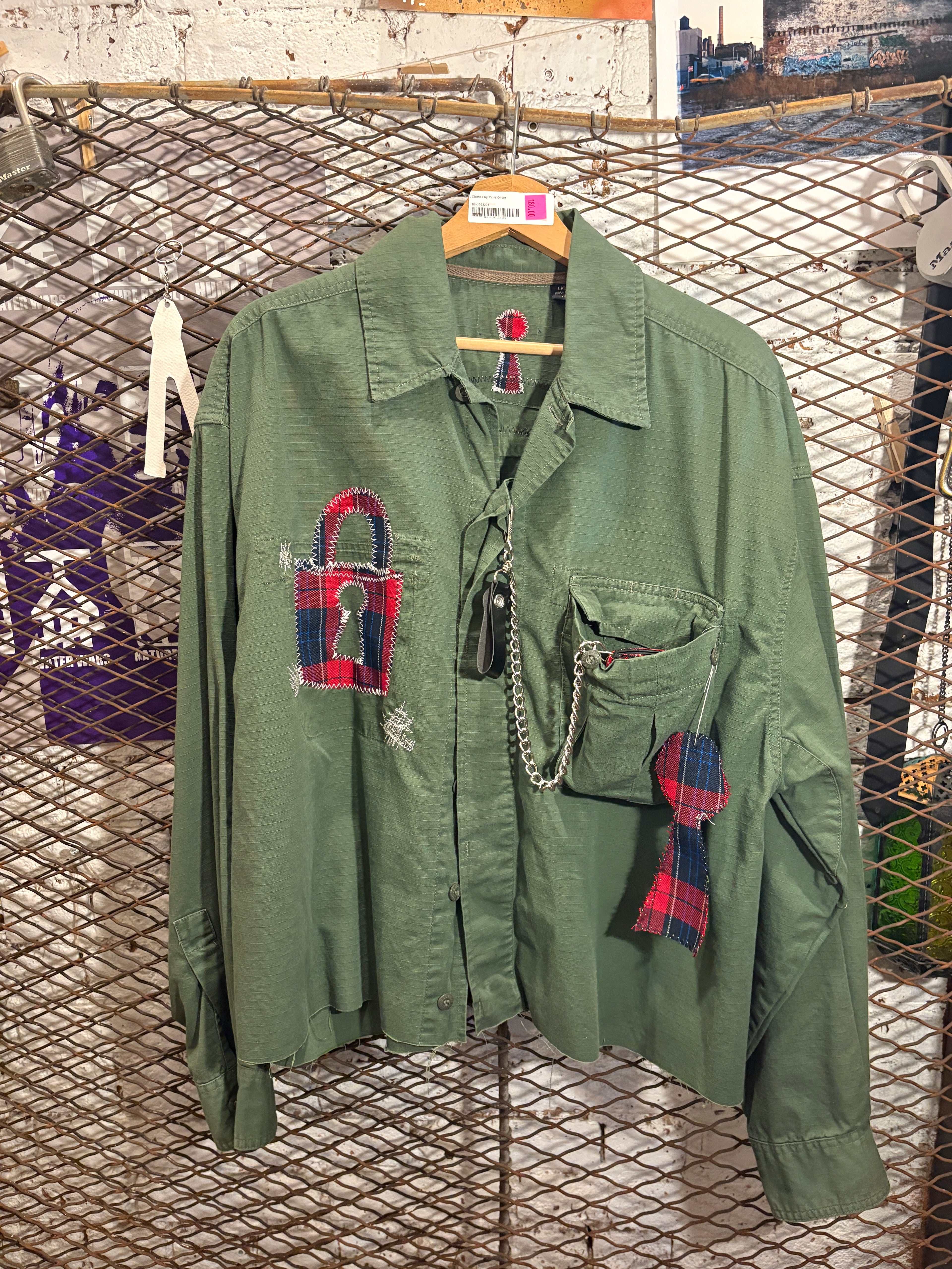 Homesick X Paris Oliver Green/Red & Blue Plaid/White Lock W/ Wallet Chain (Size M)