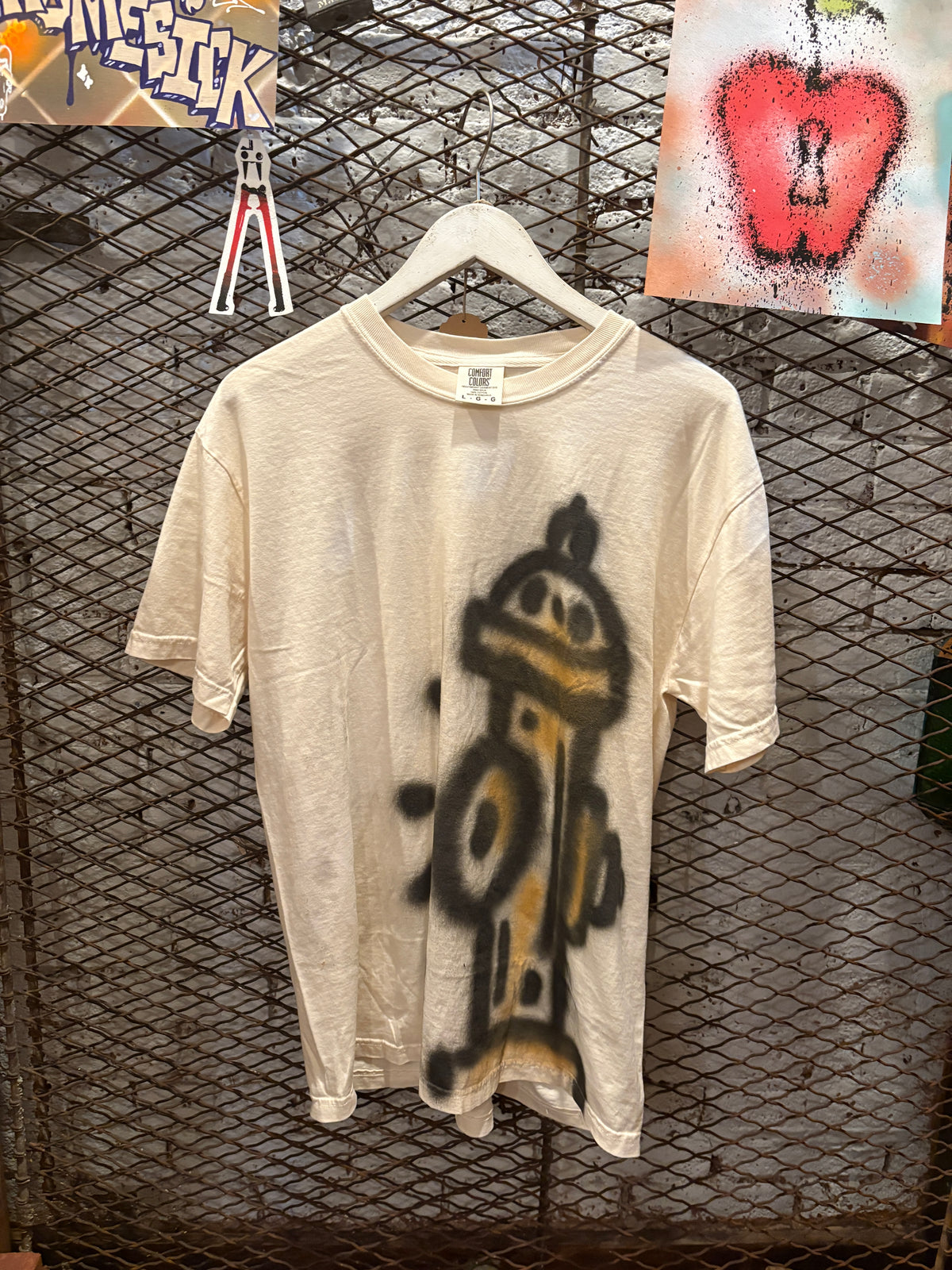 Cream Spray Paint Fire Hydrant T-Shirt (Size L)